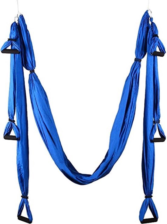 Yoga hangmat - Blauw - Aerial Yoga swing - Compleet systeem met 3 sets handgrepen - tot 300kg van Lifegoods