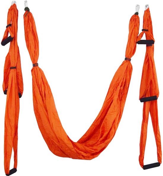 Yoga hangmat - Oranje - Aerial Yoga swing - Compleet systeem met 3 sets handgrepen - tot 300kg van Sportastisch