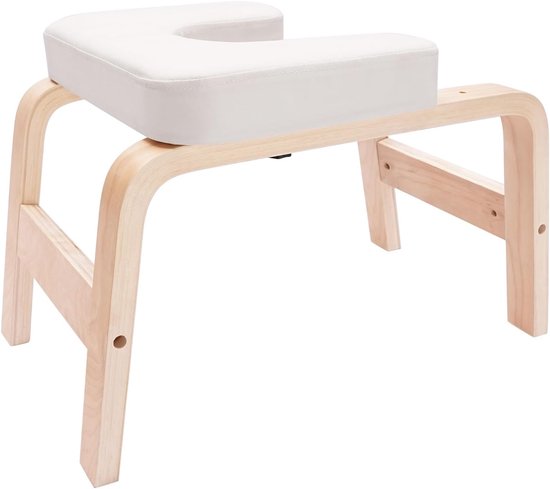 Yoga Hoofdstandkruk - Meditatie Stoel - Yoga Houdingen - Massief Houten Constructie - 64x36x40cm - Wit