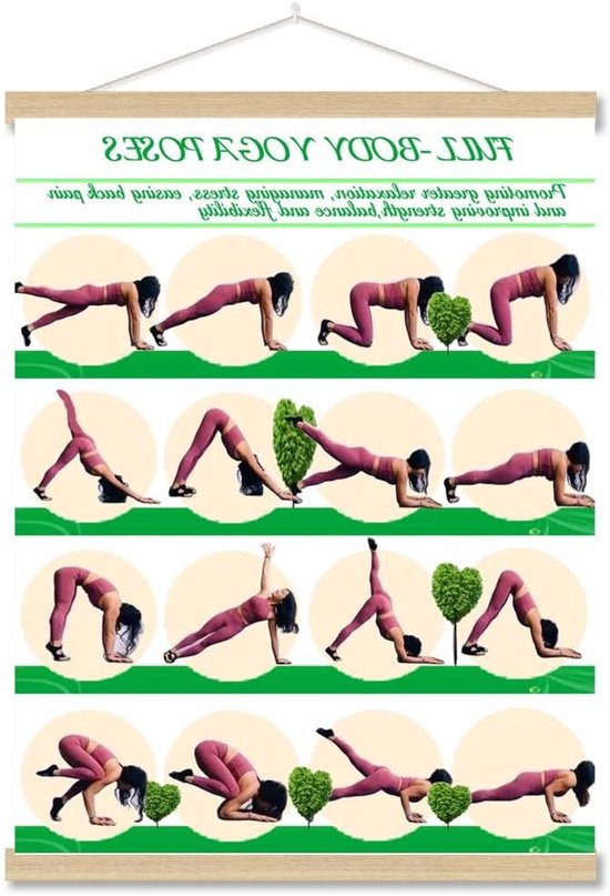 Yoga Houdingen Poster - Yoga Grafiek Canvas - Thuis Yoga Leren - Met Houten Frame - 12x16 inch - Niet gespecificeerd