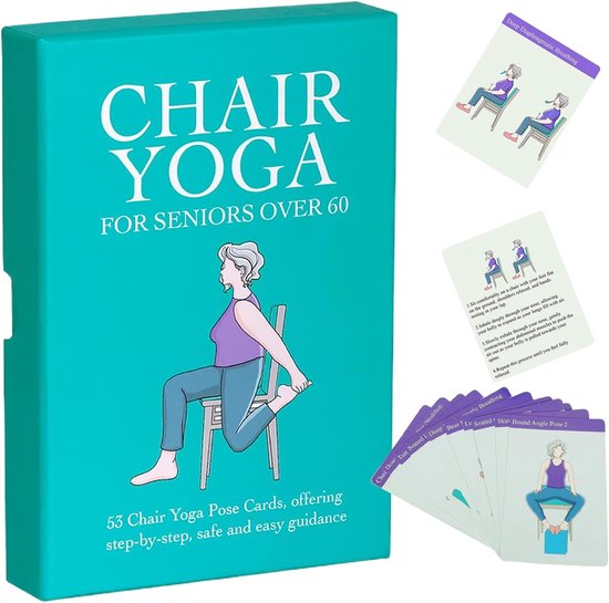Yoga Kaarten - Oefenkaarten - Stoelyoga - Waterproof Vuilafstotend - 12.7 x 7.5 cm