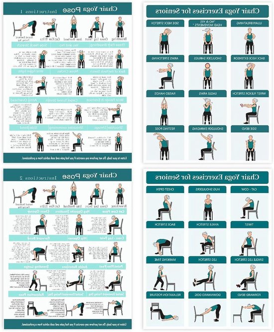 Yoga Kaarten Stoel - Zittende Yoga Poster - Balans Verbeteren - Beginner Vriendelijk - 4 Stuks - Groen