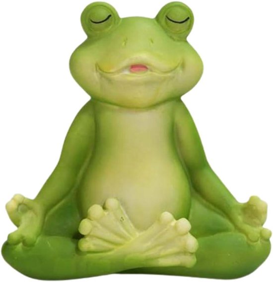 Yoga Kikker Beeldje - Decoratieve Kikker - Tuin Decoratie - Handgemaakt Hars - 11 x 7.8 x 14.6 cm - Groen