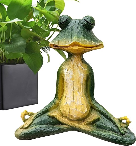 Yoga Kikker Beeldje - Zen Decoratie - Ontspannend Mediteren - Harsconstructie Buiten - 11.4 x 20.2 cm - Meerkleurig