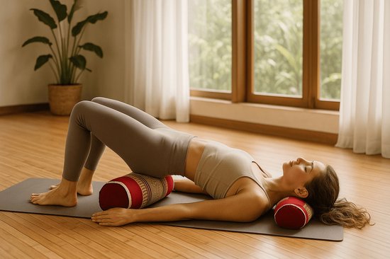 Yoga Knierolkussen – Thaise Bolster van Kapok – Voor Meditatie en Ontspanning – Bordeaux rood Design van Merkloos