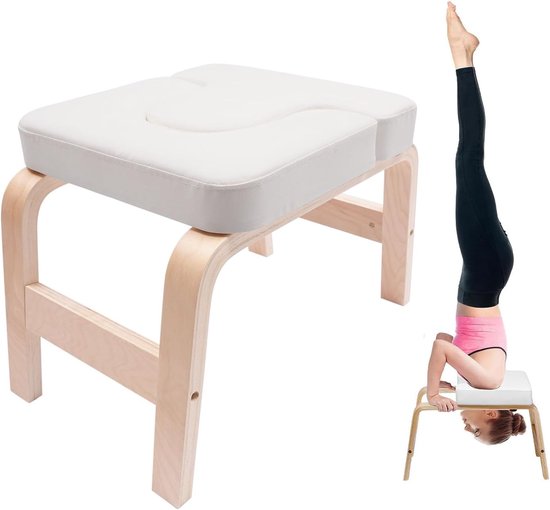 Yoga Kruk - Hoofdstand Bank - Balans Training - Robuust Massief Hout - 64 x 36 x 40 cm - Wit