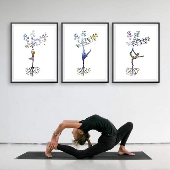 Yoga Kunst Prints - Wanddecoratie Yoga - Studio Decoratie - Waterproof UV-bestendig Canvas - 40x50cmx3 - Multicolor van adidas-performance