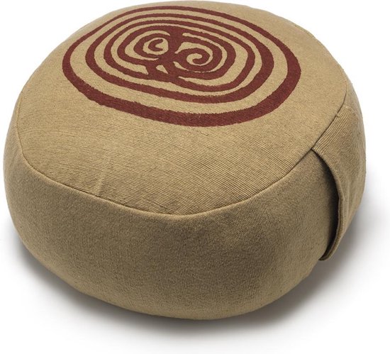 Yoga Kussen | Meditatiekussen | Labyrinth | Blockprint | Khaki | Rond | Boekweitvulling van Yogi & Yogini