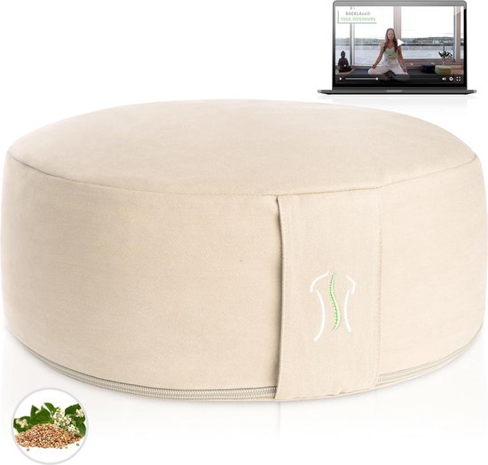 Yoga kussen, meditatiekussen XL Ø35cm [30% meer zitvlak], 15 cm hoog met boekweitvulling, perfecte meditatie-accessoires, yogakussen rond incl. videocursus - poef zitkussen vloer van Everglades Trading