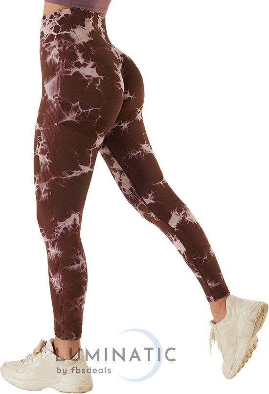Yoga Legging - Fitness Legging - Sportlegging Dames - Tie Dye - High Waist Legging - Yoga Kleding Dames - Yoga Broek Dames - Sportkleding Dames - Sportbroek Dames - Legging & Shapewear Dames - Luminatic® - Bruin - S van Merkloos