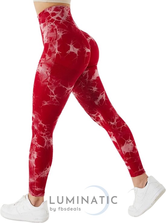 Yoga Legging - Fitness Legging - Sportlegging Dames - Tie Dye - High Waist Legging - Yoga Kleding Dames - Yoga Broek Dames - Sportkleding Dames - Sportbroek Dames - Legging & Shapewear Dames | Luminatic® | Rood | M van Merkloos