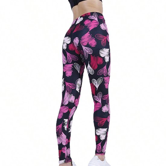 Yoga Legging Love - Hartjes - Sportbroek - Dames - Fitness - Zwart - Roze - Paars van Merkloos
