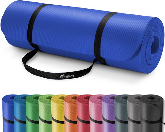 Yoga mat donker blauw, 190x100x1,5 cm dik, fitnessmat, pilates, aerobics van Merkloos