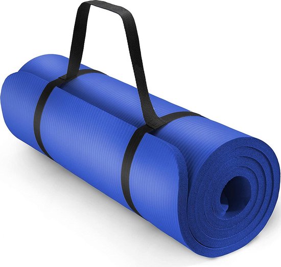 Yoga mat donkerblauw 1 cm dik van Decathlon