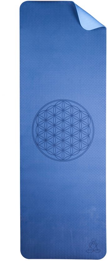Yoga mat ecofriendly blauw met flower of life van Merkloos
