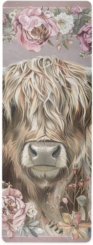 Yoga Mat - Fitness Mat Oefenmat - Thuis Sporten - Antislip Natuurrubber - 183 x 66 cm - Boho Bloemen Koe