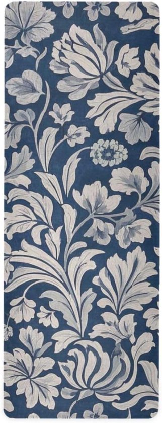 Yoga Mat - Fitness Mat Oefenmat - Thuis Sporten - Natuurlijk Rubber Antislip - 180x66 cm - Vintage Bloem Grijs Donkerblauw
