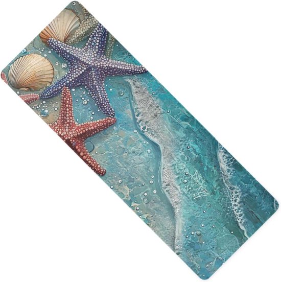 Yoga Mat - Fitness Mat - Thuis Trainen - Antislip Rubberen Onderkant - 180x66 cm - Strand Zeester Blauw