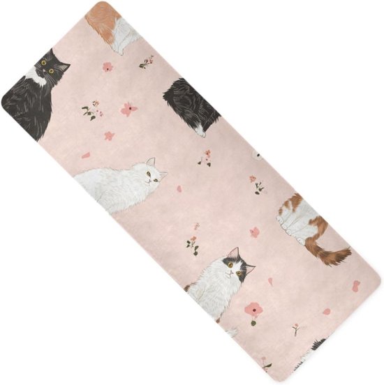 Yoga Mat - Fitness Mat Yogamat - Sporten Thuis - Antislip Rubberonderkant - 180x66 cm - Roze Print