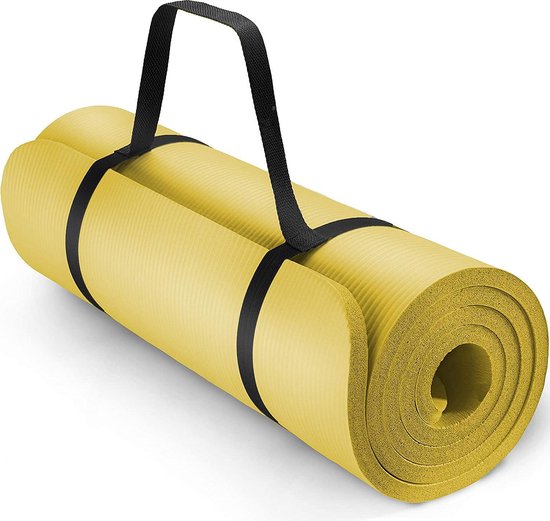 Yoga mat geel 1 cm dik, fitnessmat, pilates, aerobics van Liontek