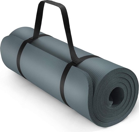 Yoga mat grijs/petrol 1 cm dik, fitnessmat, pilates, aerobics van Domyos