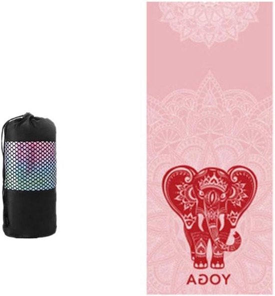 Yoga Mat Handdoek - Microvezel Handdoek - Hot Yoga - Hoek Pocket Ontwerp - 65 x 185 cm - Roze Olifant