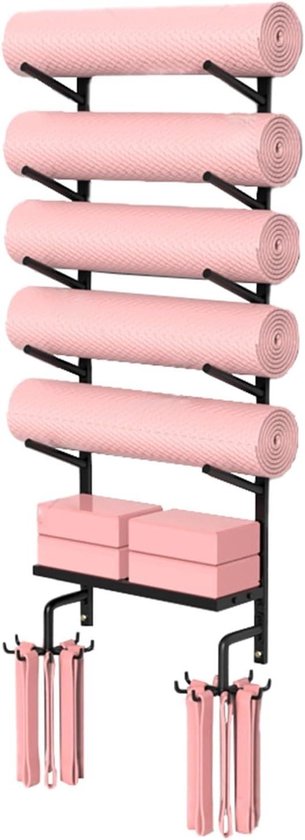 Yoga Mat Houder De Opslagmuur van de Yogamat Zet Op, Metalen Yogamathouder met Bakje en Haken, Opbergrek voor Thuisgymnastiek voor Yogablokken/Weerstandsbanden/Halter