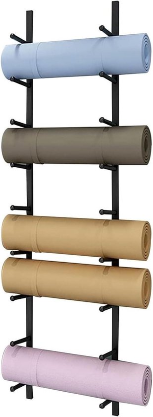 Yoga Mat Houder - Opbergrek Fitness - Sportspullen Organiseren - Ruimtebesparend Wandmodel - Voor 9 Matten - Zwart