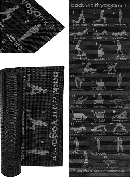 Yoga Mat - Incl. Oefeningen - Fitness mat - Yogamat Grijs en Zwart van Sens Design