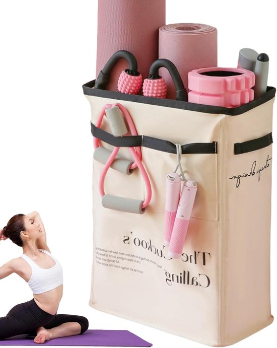 Yoga Mat Mand - Opbergstandaard Fitness - Sportspullen Organiseren - Dubbele Handgreep Ontwerp - 173 x 79 cm - Geel