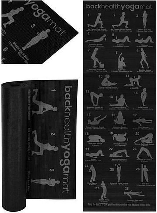 Yoga mat met oefeningen - Fitness mat - Yogamat grijs en zwart van Merkloos