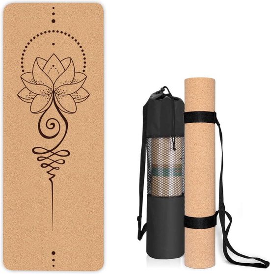Yoga Mat Non-Slip Uniek Ontwerp Natuurlijk Kurk TPE Materiaal Fitness Trainingsmat Non-Slip voor Thuis, Pilates, Aerobics, Fitness & Training 183 x 61 cm van Merkloos