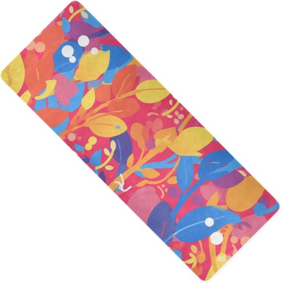 Yoga Mat - Oefen Tapijt - Thuis Sporten - Antislip Natuurrubber - 180 x 66 cm - Kleurrijk Bladeren