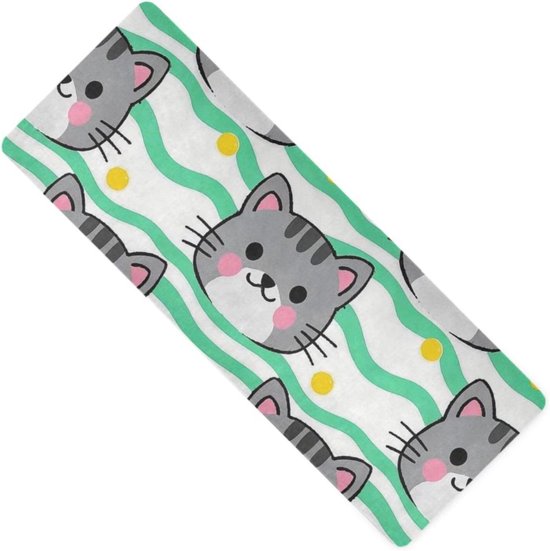 Yoga Mat - Oefenmat Fitness - Thuis Sporten - Antislip Natuurrubber - 180x66 cm - Grijze Kat Cartoon
