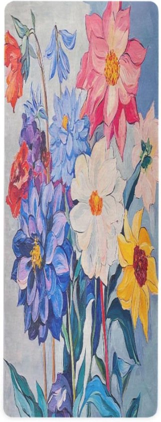 Yoga Mat - Oefenmat Fitness - Thuis Sporten - Antislip Natuurrubber - 180x66 cm - Zonnebloem Kleurrijk
