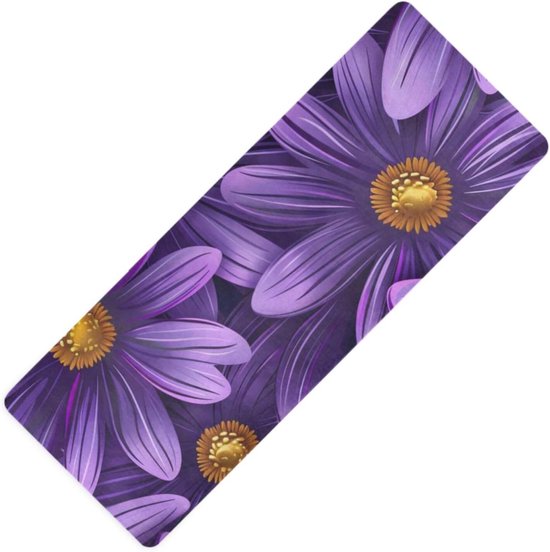 Yoga Mat - Oefenmat Fitness - Thuis Sporten - Antislip Natuurrubber - 71x26 Inch - Paarse Bloem