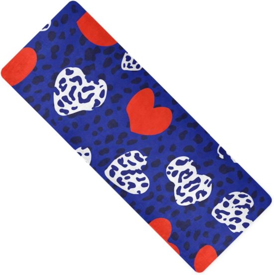Yoga Mat - Oefenmat Fitnessmat - Yoga Oefeningen - Antislip Natuurrubber - 180 x 66 cm - Marineblauw Hart Luipaard
