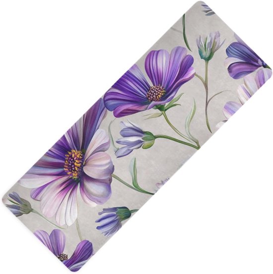 Yoga Mat - Oefenmat Pilates - Thuis Sporten - Antislip Natuurrubber - 180x66 cm - Bloemenprint Grijstint