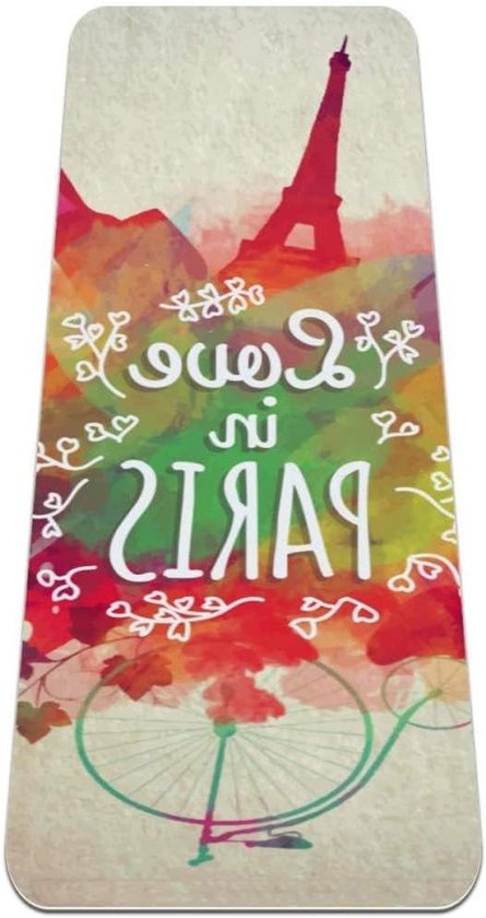 Yoga Mat - Oefenmat Pilates - Thuis Sporten - Eco Vriendelijk - 183 x 61 cm - Parijs Aquarel