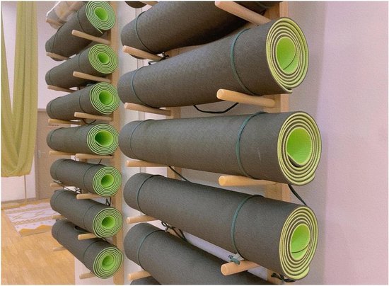 Yoga Mat Organizer - Mattenhouder Pilates - Fitnessruimte Inrichten - Wandmontage Hout - 155 cm - Natuurlijk Hout