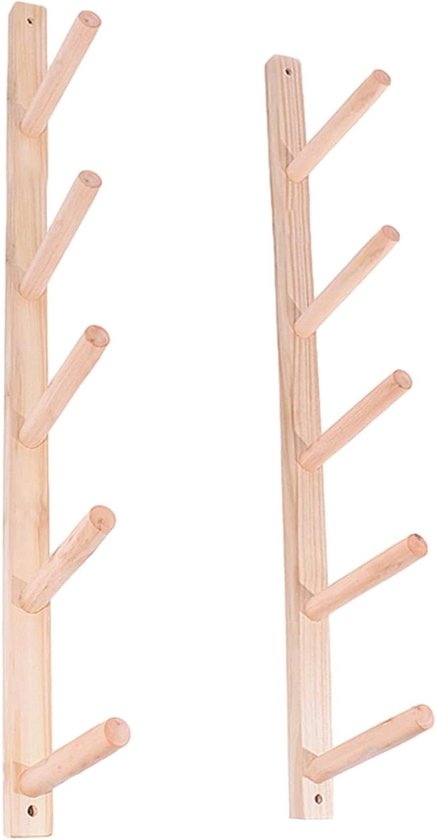 Yoga Mat Organizer - Mattenhouder Wandmontage - Sportspullen Opbergen - Ruimtebesparend Ontwerp - 90 cm - Houtkleurig