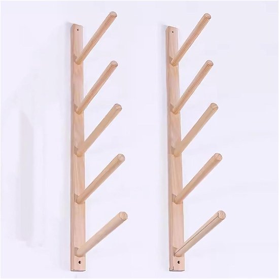 Yoga Mat Rek - Houten Opberger - Fitness Ruimte Organiseren - Wandmontage Ruimtebesparend - 30 cm Stang - Houtkleur