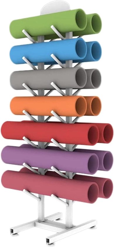 Yoga Mat Rek - Mat Houder - Opruimen Gym - Met Wielen - Houdt 14 Matten - Wit