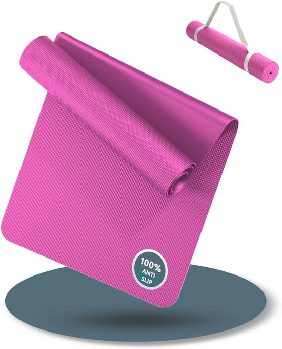 Yoga Mat Roze (180x60cm) inclusief Draagriem - Extra Antislip 4 mm Dikte - Gymnastiekmat en Fitnessmat - Workout en Yoga - Thuis Training van Merkloos