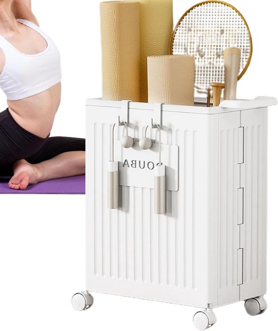 Yoga Mat Storage Box, Foldable Storage Box with Wheels, Space Saving Organizer for Yoga Mats, Foam Rolls, Resistance Bands, Light Holder for Home, Studio Office, etc
