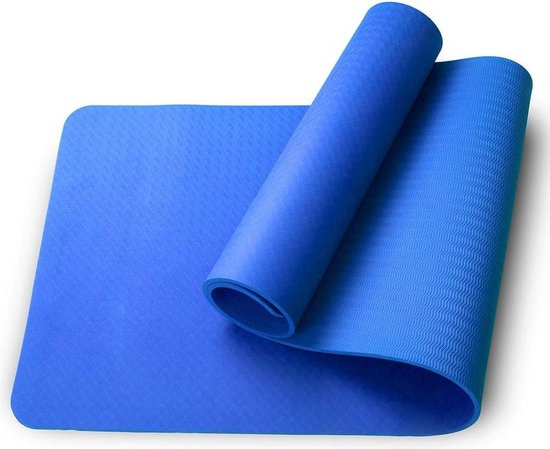 Yoga mat TPE ECO gymnastiekmat antislip milieuvriendelijk hypoallergeen huidvriendelijk - yoga pilates fitness - tas draagband - 183 x 61 x 08 cm - hemelblauw van Merkloos