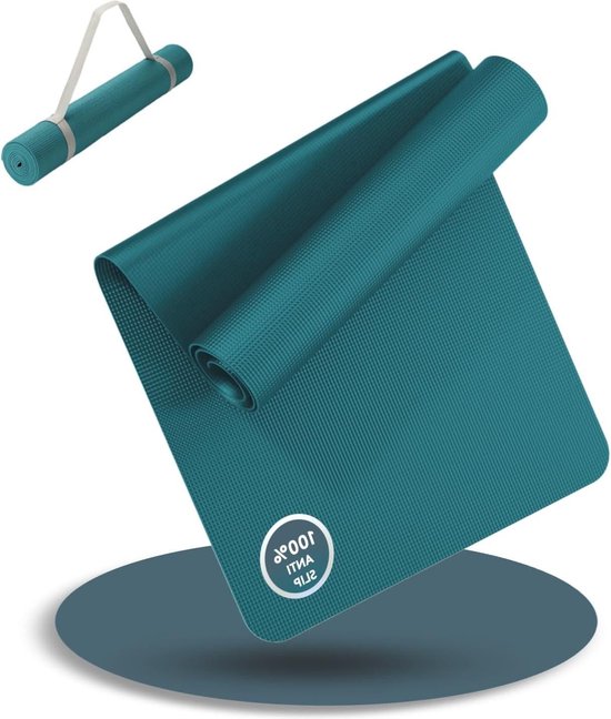 Yoga Mat Turkoois 180x60 cm Inclusief Draagriem Sport en Yogamat Extra Antislip 4 mm Dikte Gymnastiekmat Fitnessmat Workout Yoga Sportmat Thuis Yoga mat van Merkloos
