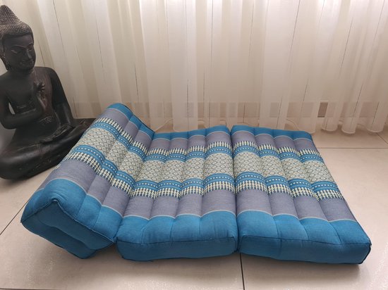 Yoga meditatie kussen mat - Yoga kussen opvouwbaar – Steunkussen – Meditatie kussen opvouwbaar - Kapok – Yogamat opvouwbaar – 70x50 cm - Blauw/grijs van Boofy