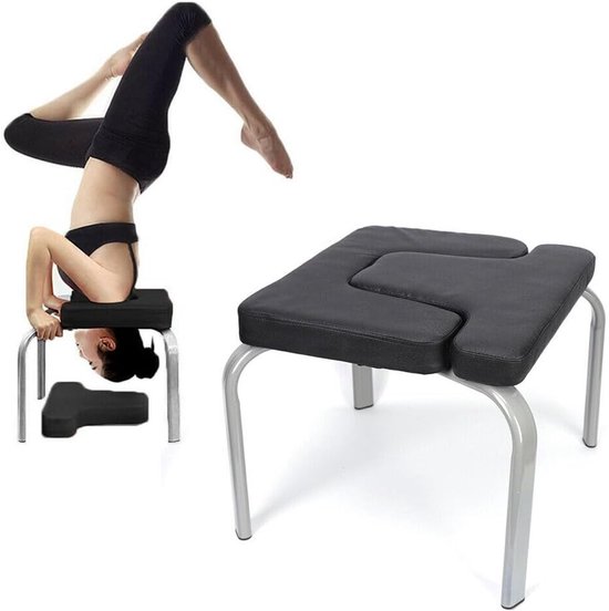 Yoga Omkeer Stoel - Hoofdsteun Kruk - Asana Oefening - Afneembare Montage - 43x42x37 cm - Zwart