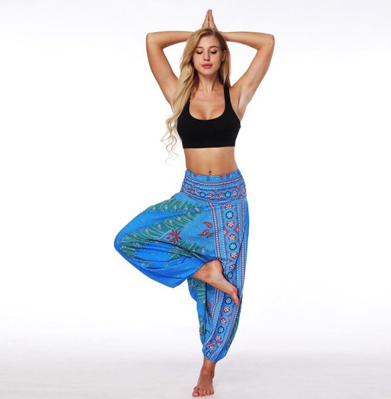 yoga pants loose women high waist Women Summer Loose Yoga Trousers Baggy Boho Jumpsuit Harem Pants gym Turquoise van Merkloos